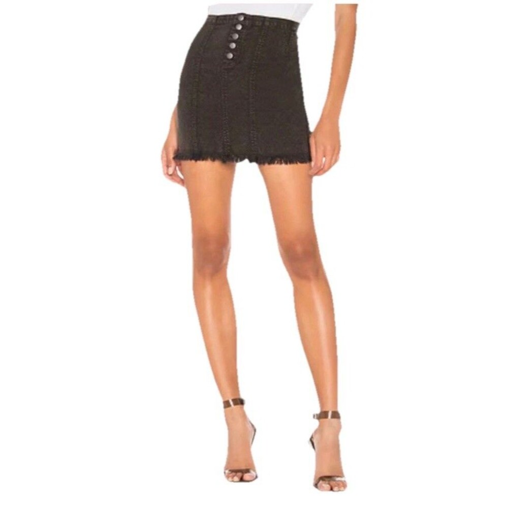 New Chaser Vintage Black Button Fly Frayed Hem Mini Skirt Size Medium